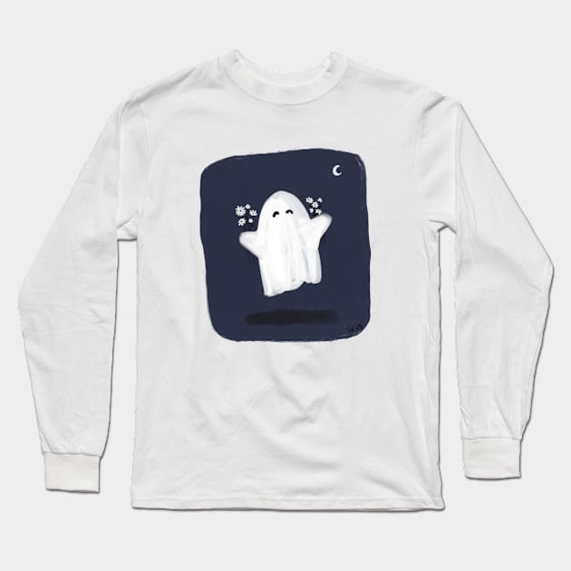 Happy Ghost with Flowers Long Sleeve T-Shirt by SRSigs